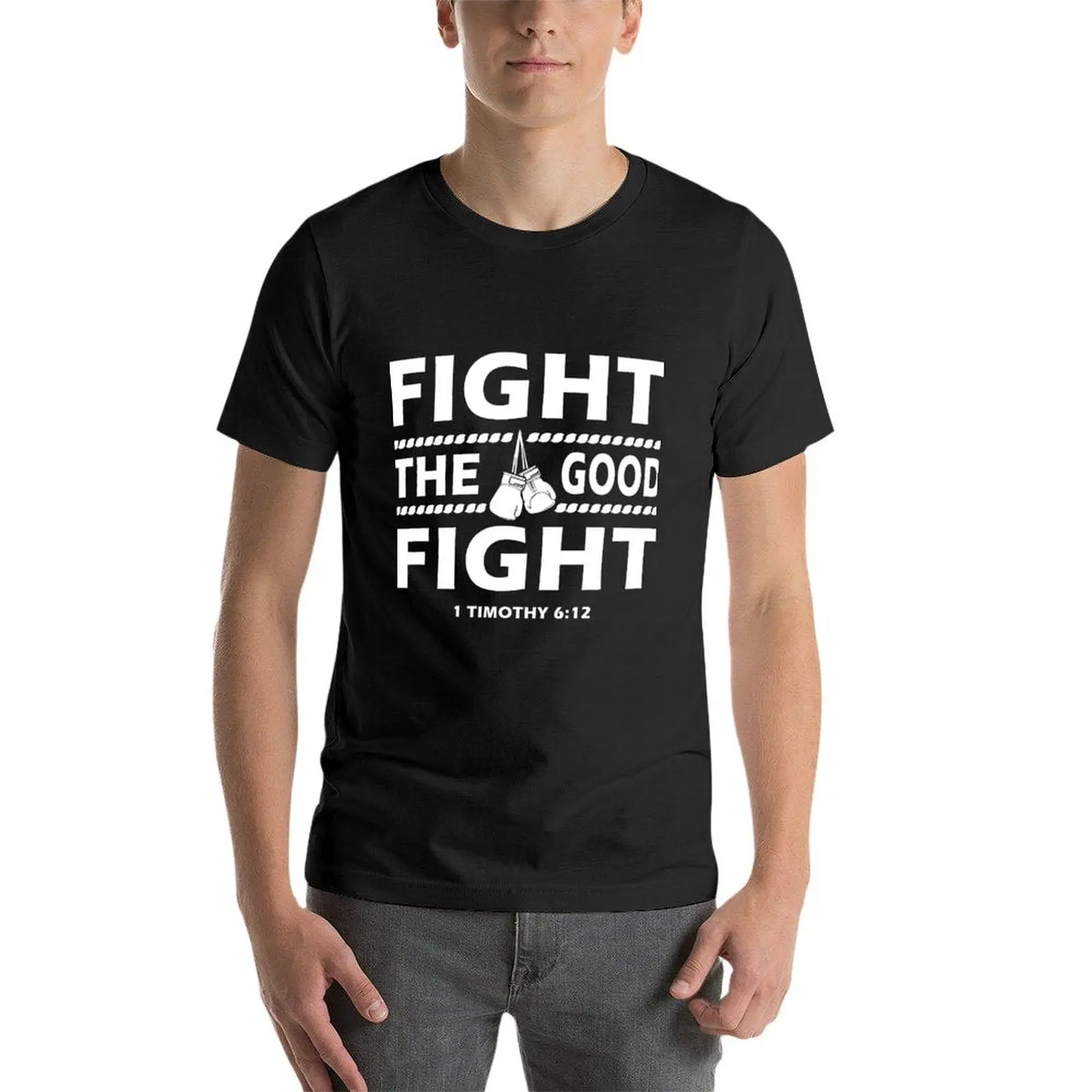 FIGHT THE GOOD FIGHT - 1 티모시 6:12 티셔츠, 땀 공백 커스텀 디자인, 나만의 반팔 티셔츠, 챔피언 티셔츠