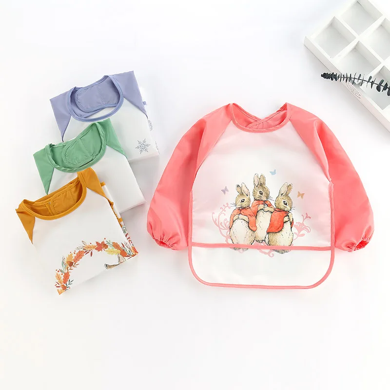 Baby Bibs Toddler Waterproof Long Sleeve Apron Cartoon Animals Children Feeding Smock 0-3Y baby bib feeding bib cotton bib set cotton bib silicone bib silicone feeding bib