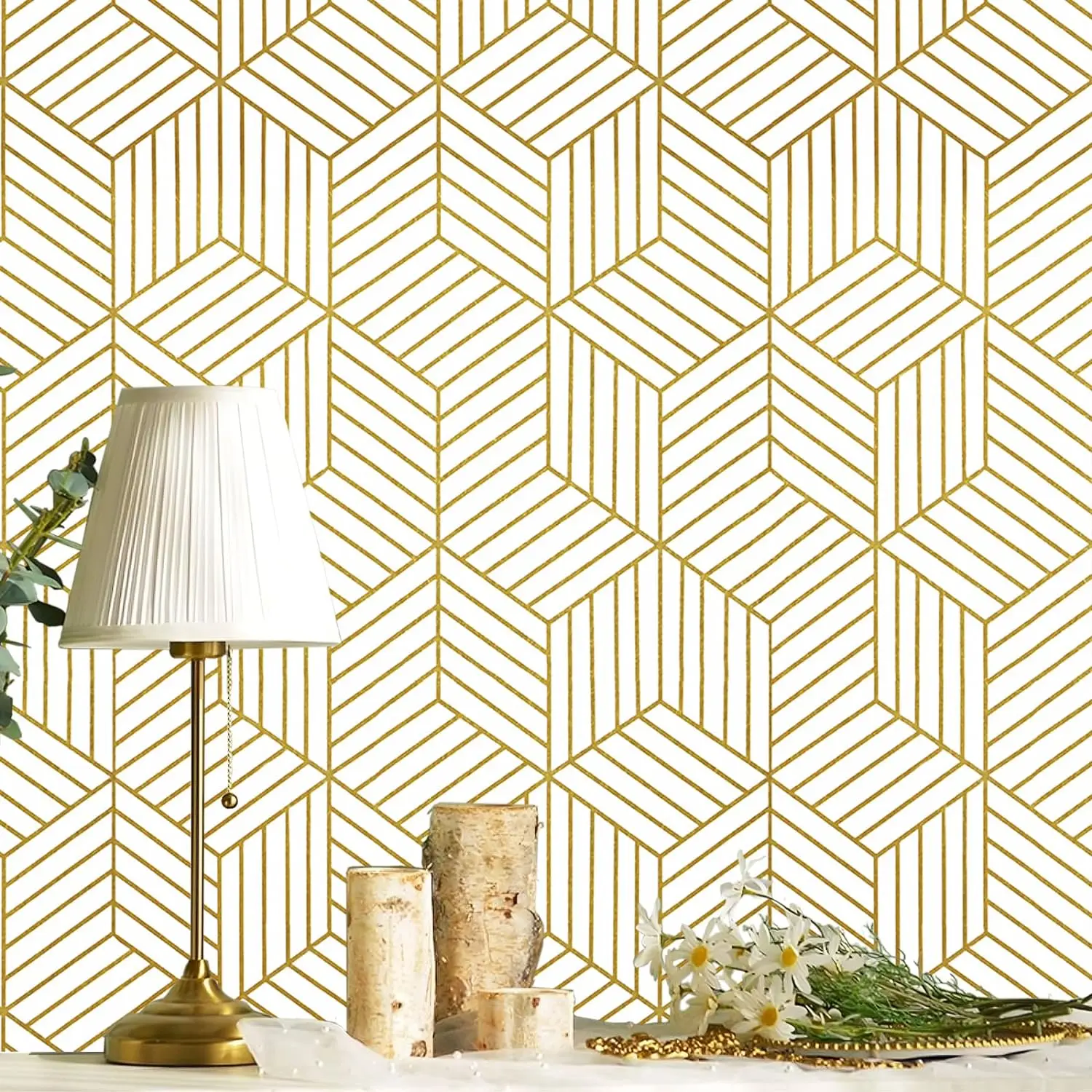 White and Gold Geometric Wallpaper Removable Self Adhesive Wall Stickers Vinyl Contact Paper for Cabinet Shelf Drawer Waterproof pink love heart resin gravel drawer cabinet pulls knobs dresser cupboard door brass handle wall hangings hooks furniture decor