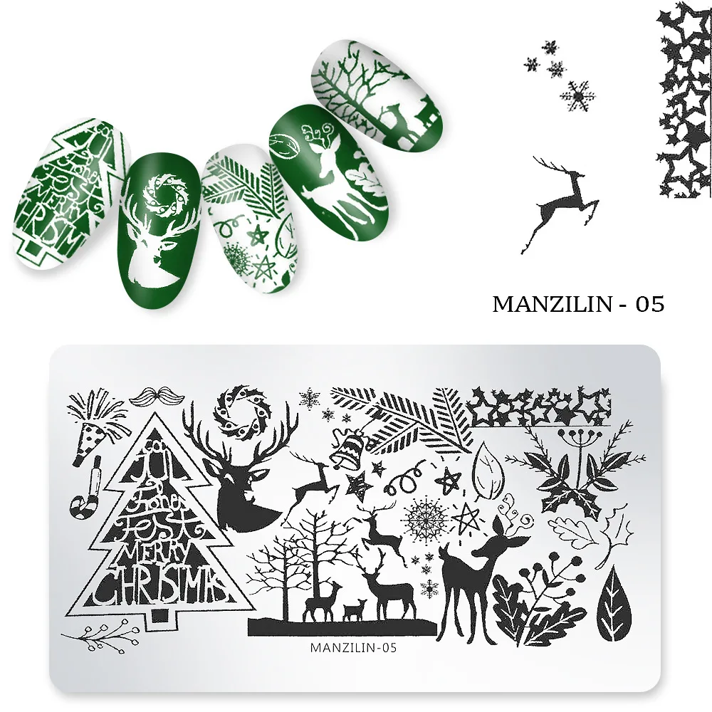 1PC Christmas Series Nail Stamping Plate Summer Christmas Tree Snowman Stamp Template Nail Art Printing Stencils Tools 3