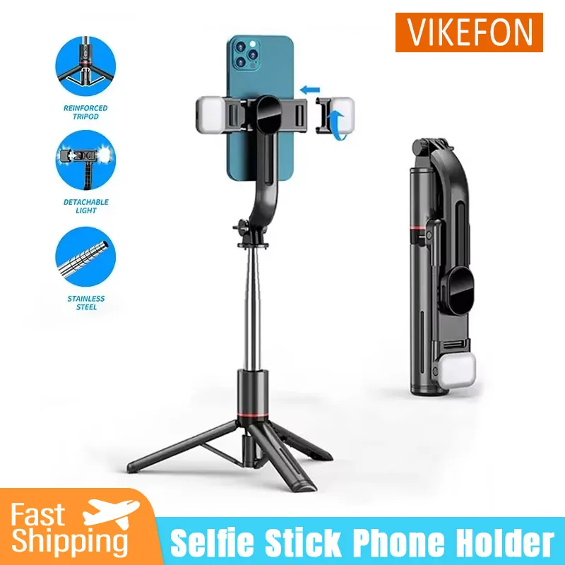 Selfie Stick Foldable Doule LED Fill Light with Wireless Bluetooth Remote Desktop Tripod Stand For iOS Android Smartphone Holder
