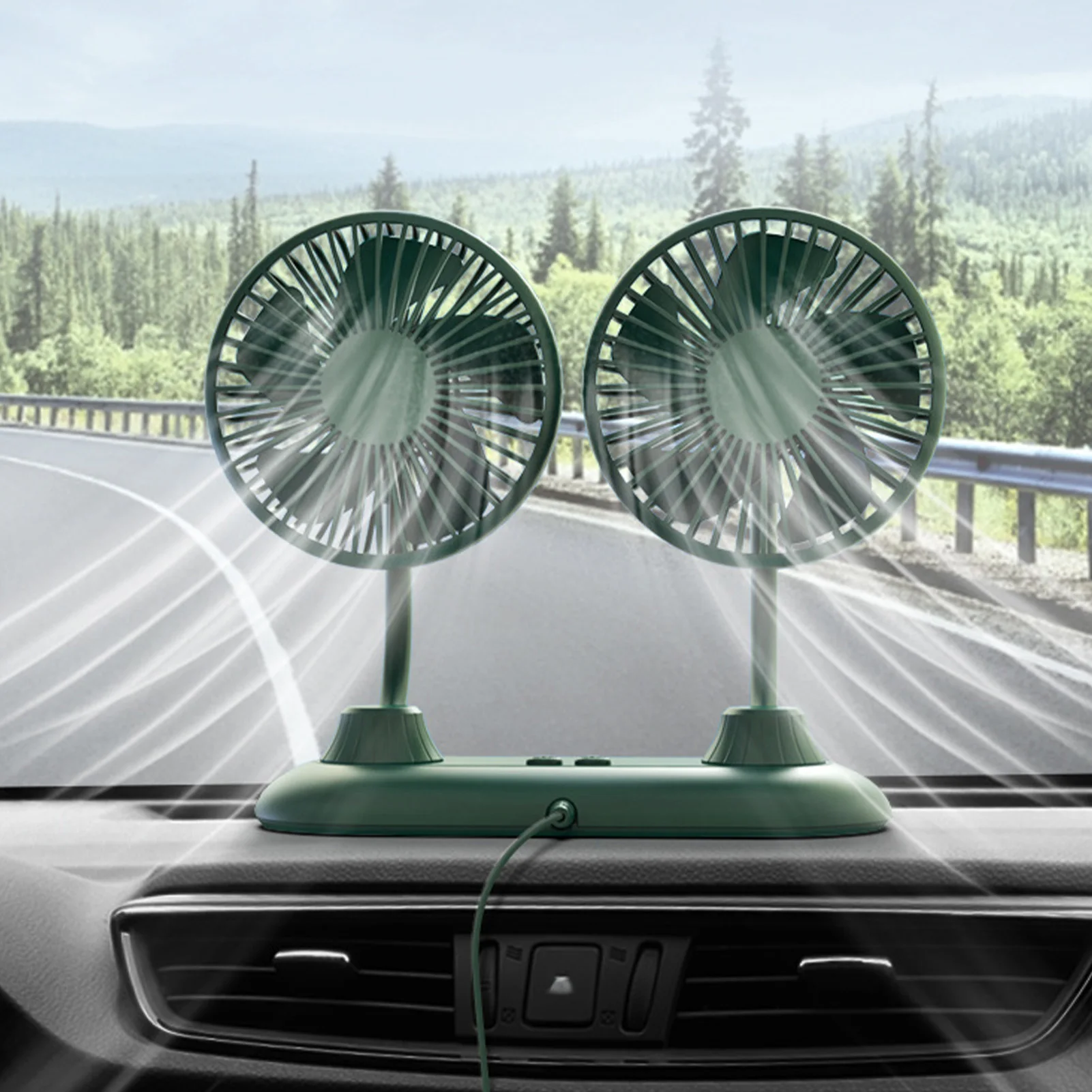 Car Fan Dual Heads Electric Dual Head Fans360 Rotating Car Auto Cooling