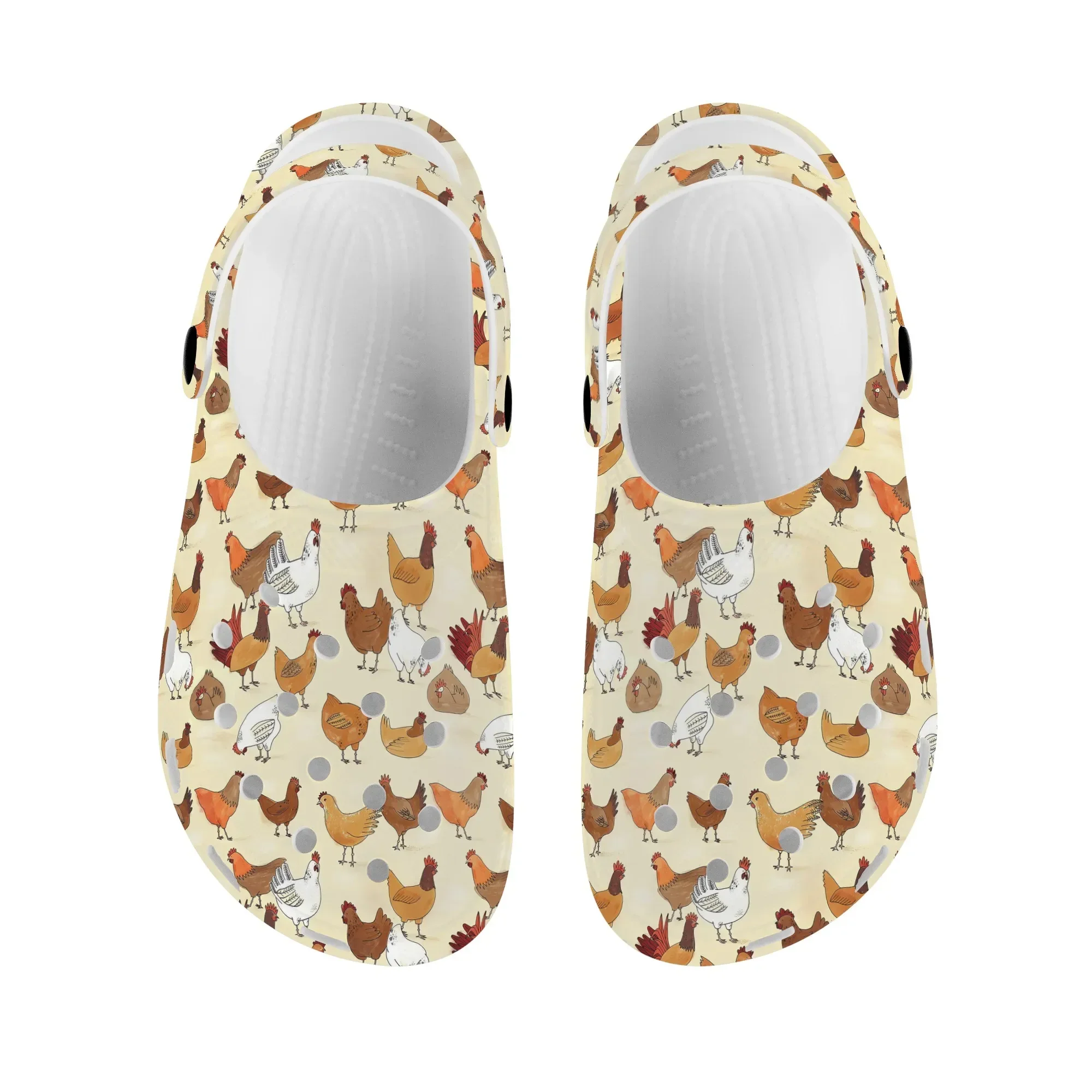 Cartoon Rooster Print Unisex Hole Slippers Clogs Comfortable Beach Adult Indoor Garden Shoes Slides Chaussure Femme Gift