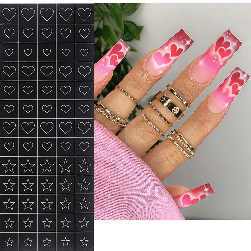 Plantilla de aerógrafo para uñas, plantillas adhesivas huecas para manicura  francesa, diseño de uñas, corazón, mariposa y estrellas, 1 ud. - AliExpress