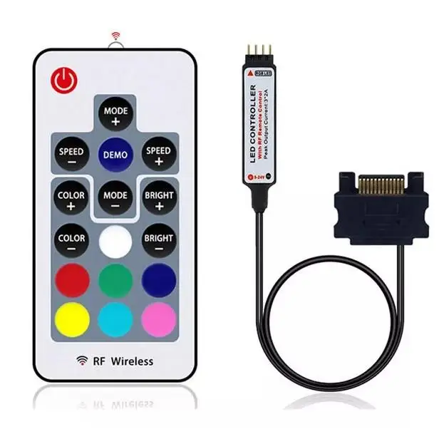 SATA Controller DC 5V 3Pin RF 17 Keys Molex Large 4Pin Pixel PC Controller for WS2812B SK6812 Addressable RGB LED Light Strips