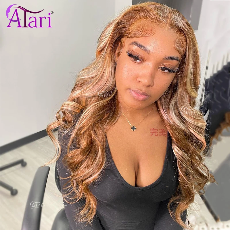 

Highlights Wig Body Wave Human Hair 13x4 Lace Frontal Body Wave Wigs Transparent Blonde Light Brown Lace Closure Wig Pre Plucked