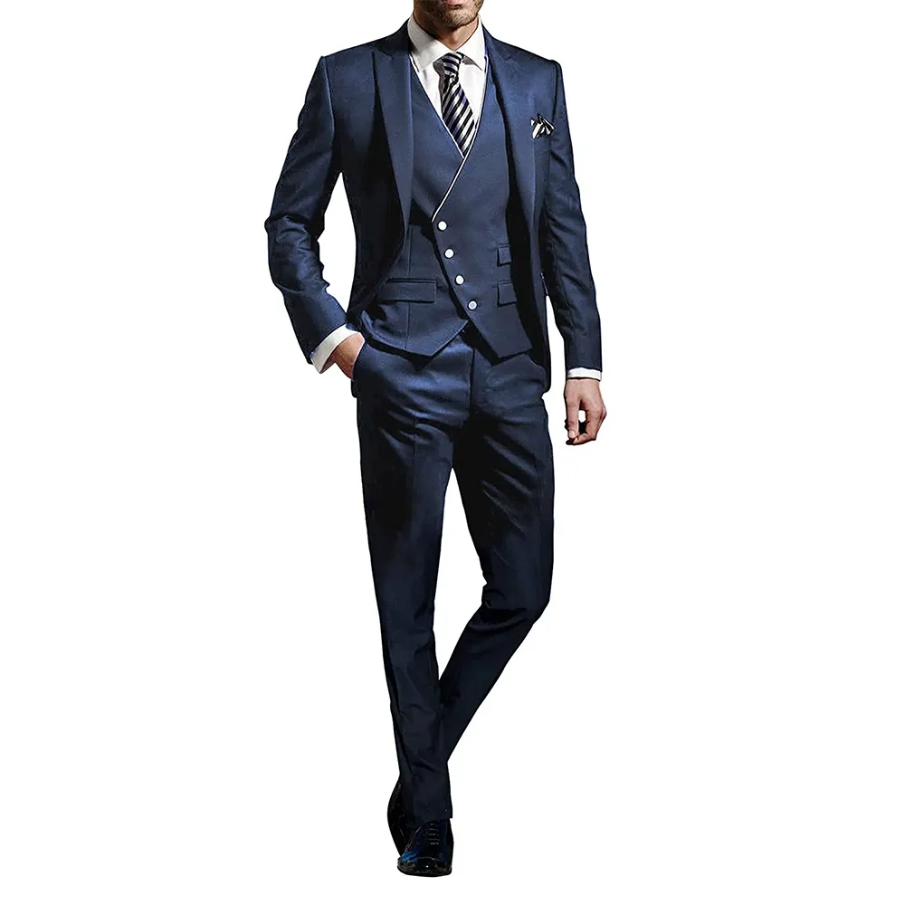 Men Wedding Suits Groom Wear Peak Lapel Wedding Groom Tuxedos Business Party Suit 3 Pieces (Jacket + Vest + Pant）Costume Homme mens suit
