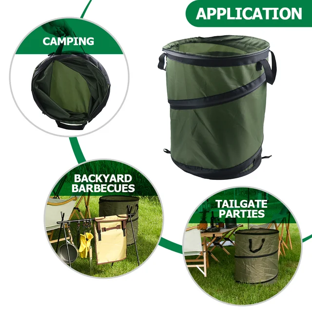Összecsukható Kukába A Kültéri Kannák Szeméttároló Kemping Acél Huzalkert Vödör Tartályok - Image 4