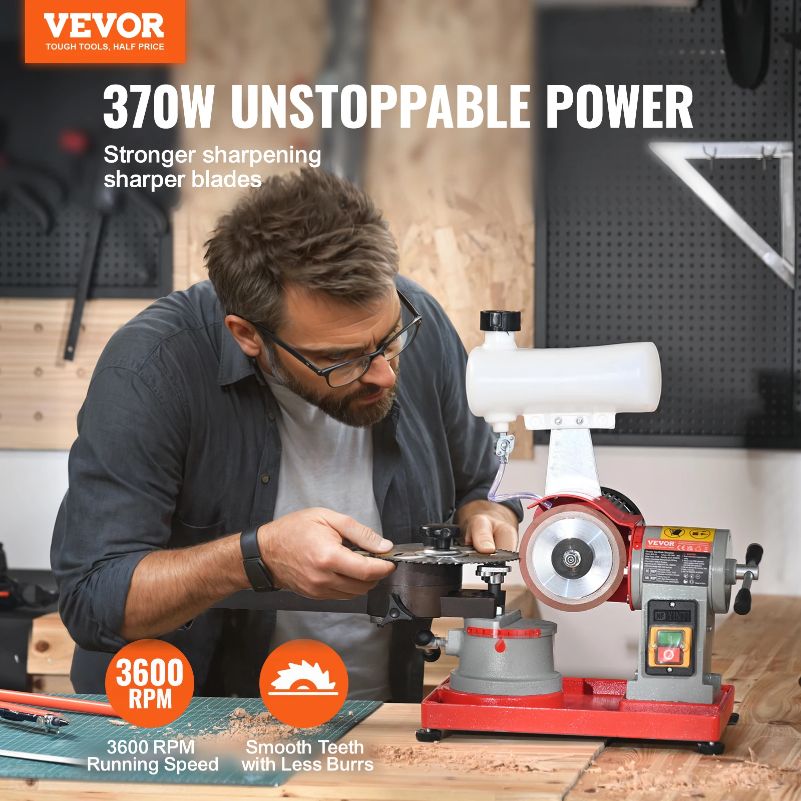 VEVOR 370W 3600RPM Circular Saw Blade Sharpener with Water Injection for Carbide Tipped