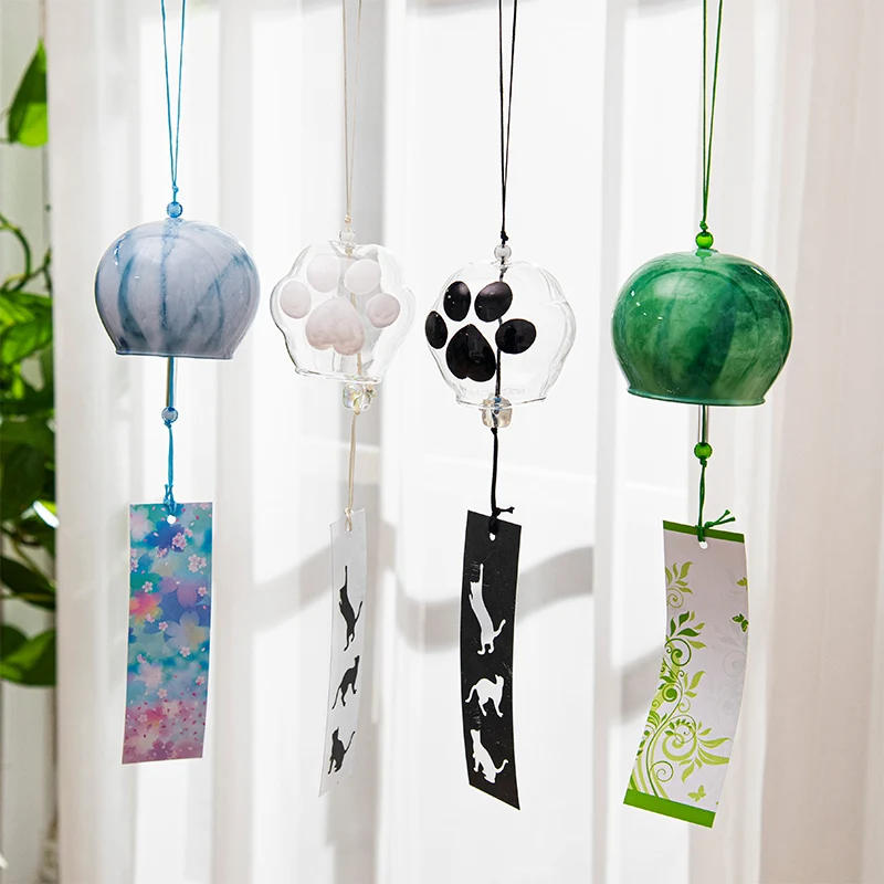 1/2pcs Japanese Wind Chime Fish Glass Wind Chime Cat Shaped Windchimes Hanging Pendant Outdoor Garden Decoration Chimes wind chimes,wind chime