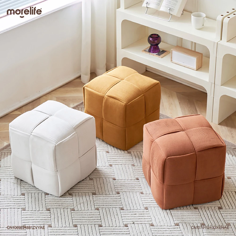 

Nordic Fabric Retro Corduroy Square Sofas Footstool Short Stool Ottomans Modern Home Living Room Shoe Changing Stools Furniture