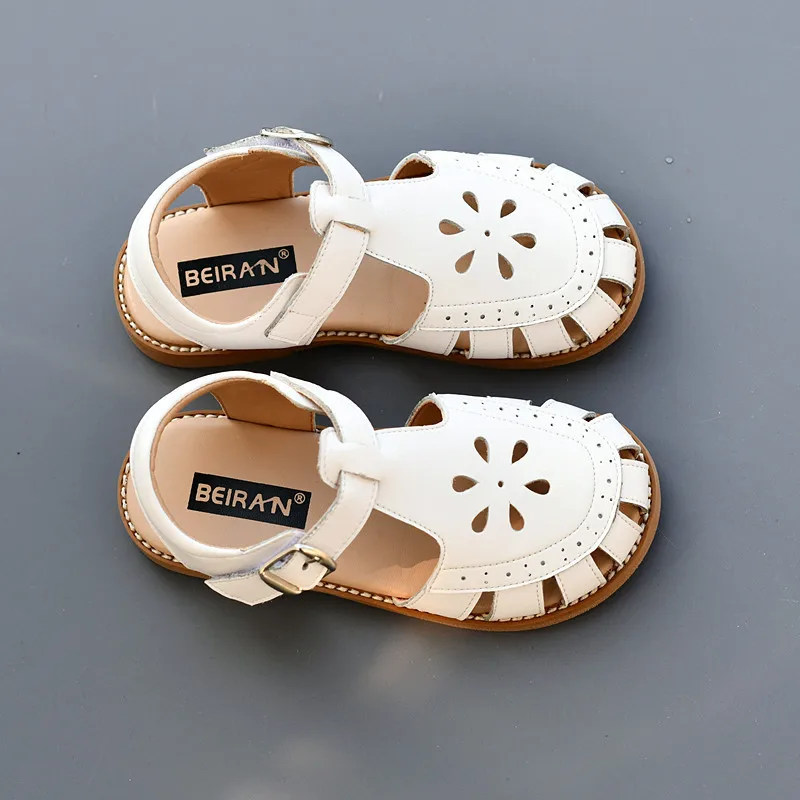 Genuine Leather Girls Fashion Sandals Close Toes Quick Dry Baby Boys Casual Sandals Summer Hollow Petals Kids Beach Shoes 3