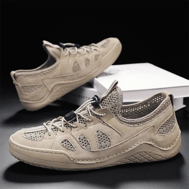 

Модная Новая мужская обувь, летняя сетчатая дышащая повседневная обувь с вырезами на одной ноге, повседневная спортивная обувь, кроссовки, удобные дышащие