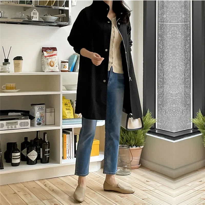 Korean Style Single-Breasted Tailored Work Side Slit Cotton Jacket For Women Autumn Petite Casual Large Size