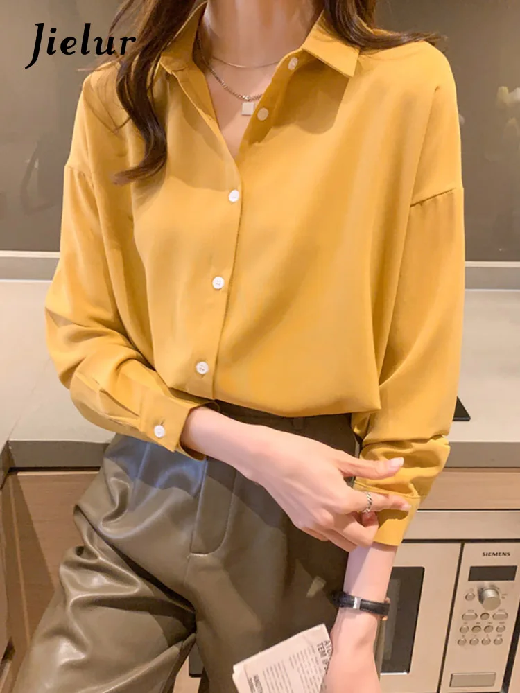 

Блузка женская однотонная с длинным рукавом, свободная элегантная рубашка в Корейском стиле, топ в стиле бойфренд, весна-осень