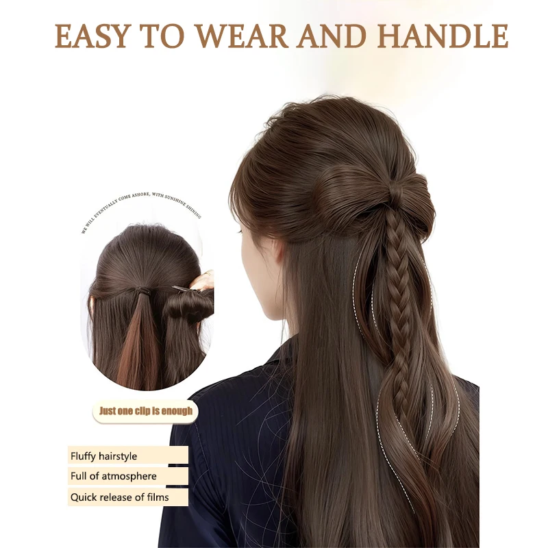 Wig bow semi tied hair Fried Dough Twists braid wig ponytail natural hair increase curl clip wig bag