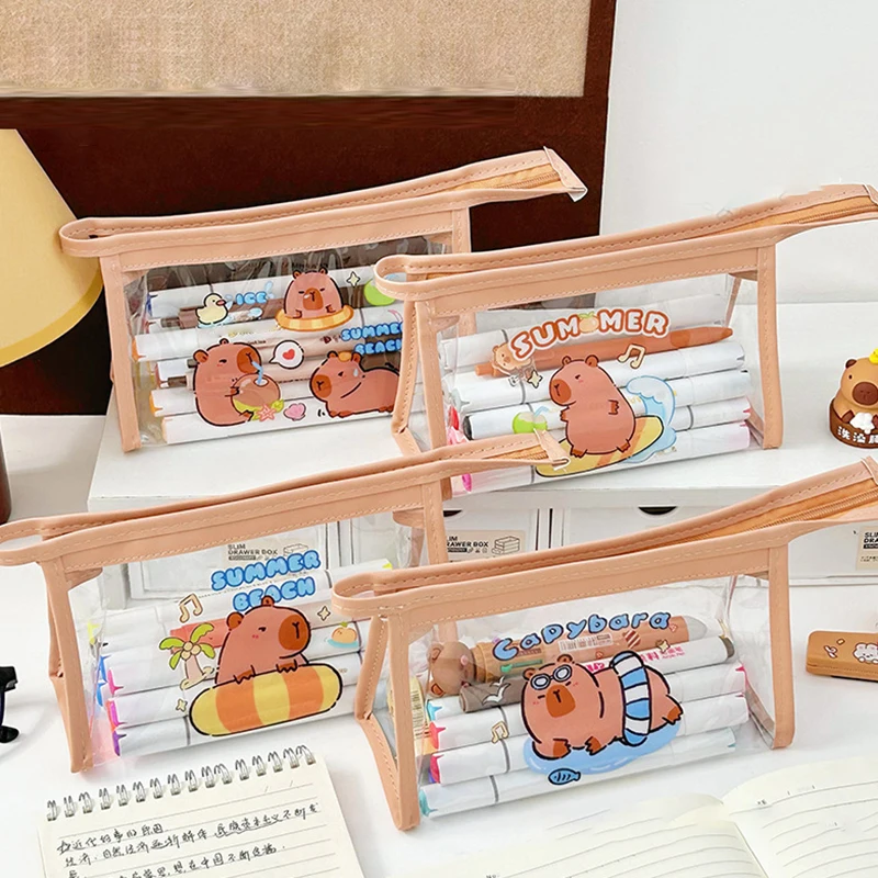 

Kapybara Large-capacity Transparent Pencil Bag Cartoon Puffer Fish Stationery Bag Triangular Make-up Bag Stationery Supplies