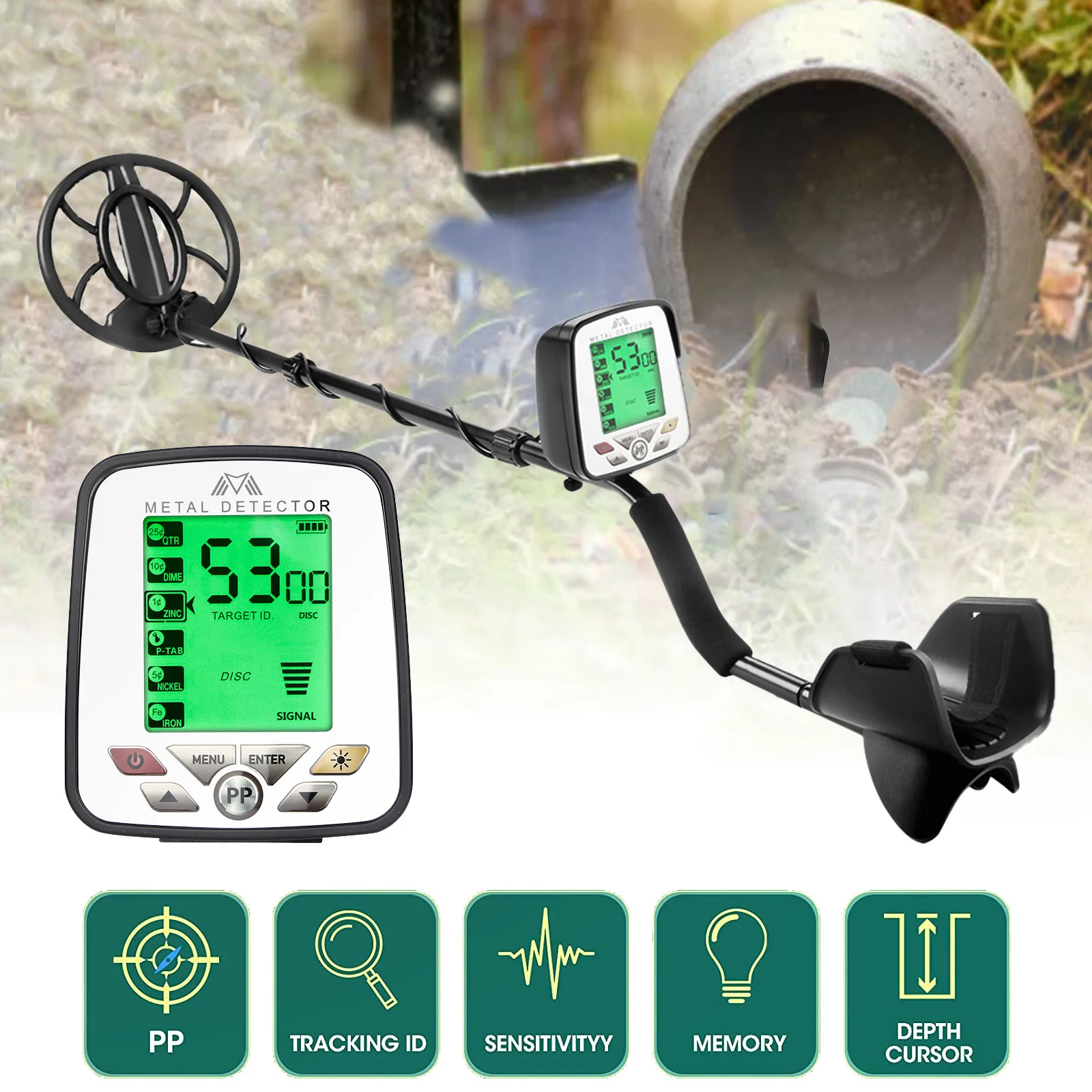 Newest Metal Detector MD 5032 Metal Detecting Pinpoint Waterproof Search Coil High Performance Underground Treasure Hunter