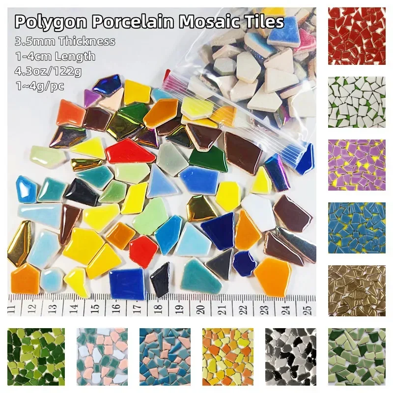 4.3oz/122g Polygon Porcelain Mosaic Tiles DIY Craft Ceramic Tile Mosaic Making Materials 1-4cm Length,1~4g/pc,3.5mm Thickness
