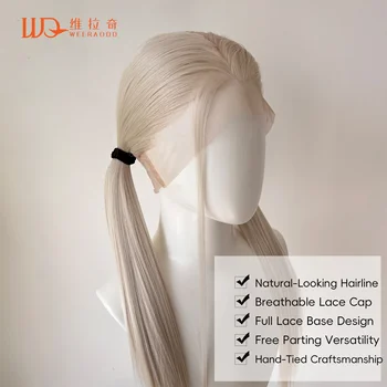 Parrucca Full Lace 22 Pollici Biondo Platino Capelli Sintetici Biondo Argento Senza Colla Cosplay Festival Feste Unisex Annodata a Mano Resistente al Calore