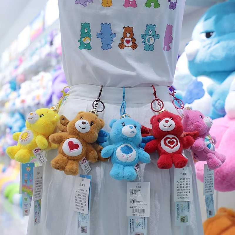 케어베어스 천사 날개 플러시 키체인 귀여운 곰 펜던트 15cm 카와이 가방 참 장식 부드러운 봉제인형 키링 어린이 생일 선물