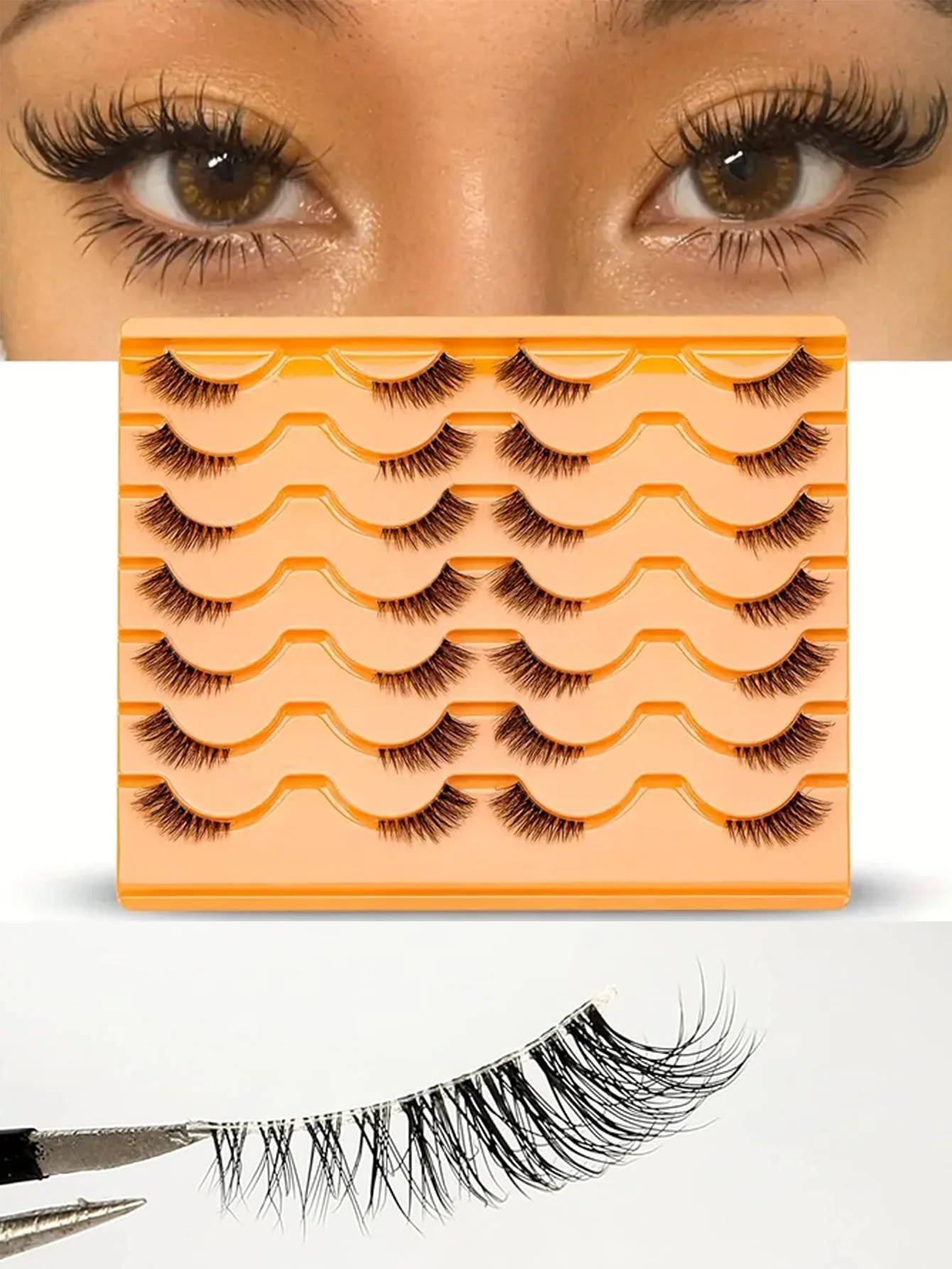 14 Pairs Of Semi-eye False Eyelashes Transparent Eyelashes Natural Slender Crossed Fluffy Curled Eyelash Extension For Daily