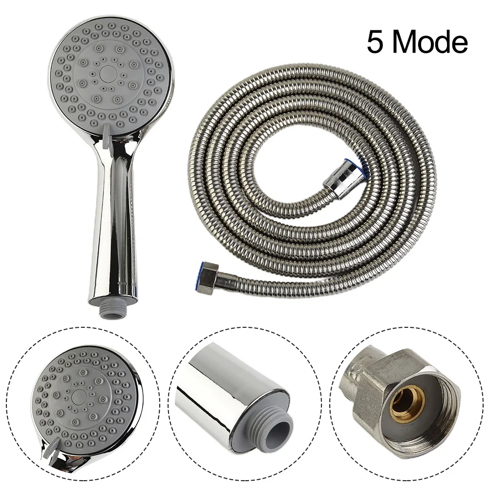 Bath High Pressure Shower Head 5 Mode Large Handset Heads Water Saving With Hose Rainfall Bathroom Accessories Set shower head handheld shower head