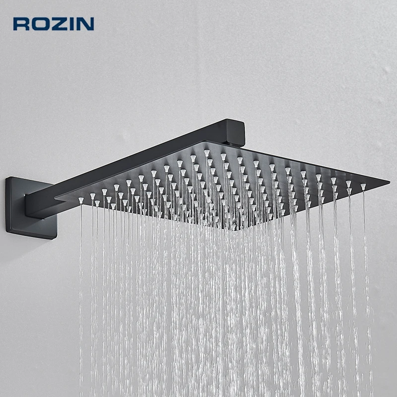 Shower Head Rozin Brushed Golden Rainfall Shower Head Bathroom 8/10/12" Ultrathin Style Top Shower Head with Wall Mounted Arm shower nozzle