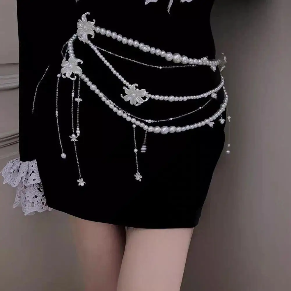 Fairy Tassel Flower Pearl Multi-Layer Waist Chain INS Women'S Matching Waist Accessories Waist Chain Ladies' Body Chain Jewelry