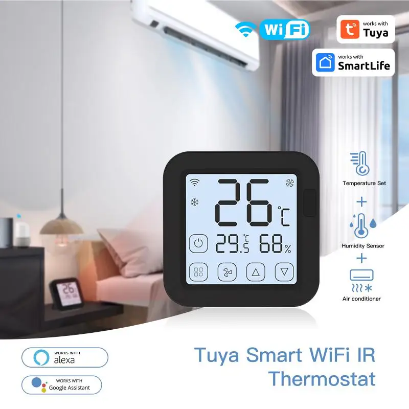 

Timing Temperature And Humidity Sensor Wireless Wifi Ir Thermostat Lcd Screen Touch Button T And H Remote Controller