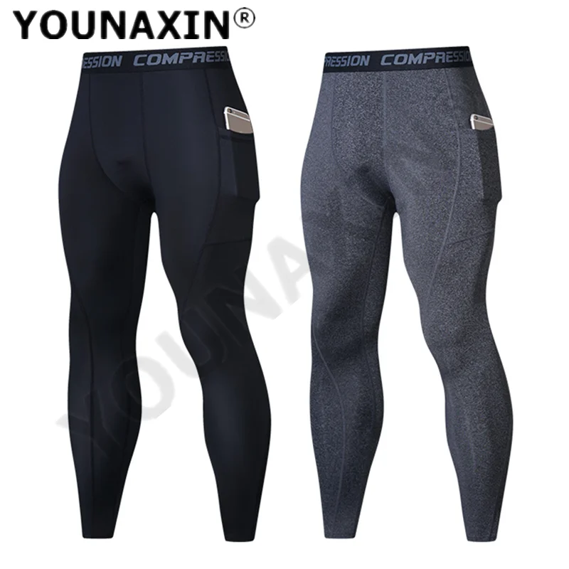Men Running Tights Leggings With Pocket Jogging Sports Pants Gym Fitness Workout Training Yoga Bottoms Basketball Trousers