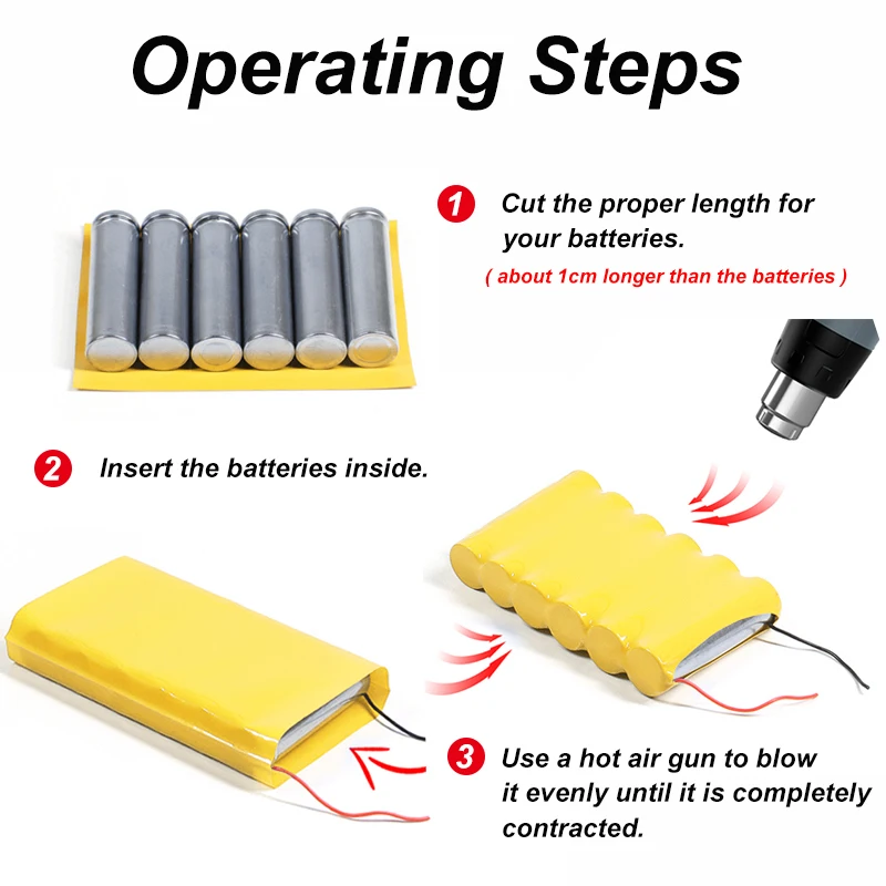 1/3/5m Yellow 7mm~200mm PVC Heat Shrink Tube 18650 Battery Pack Cable Sleeve Lithium Insulated Film Wrap Case Wire Protection