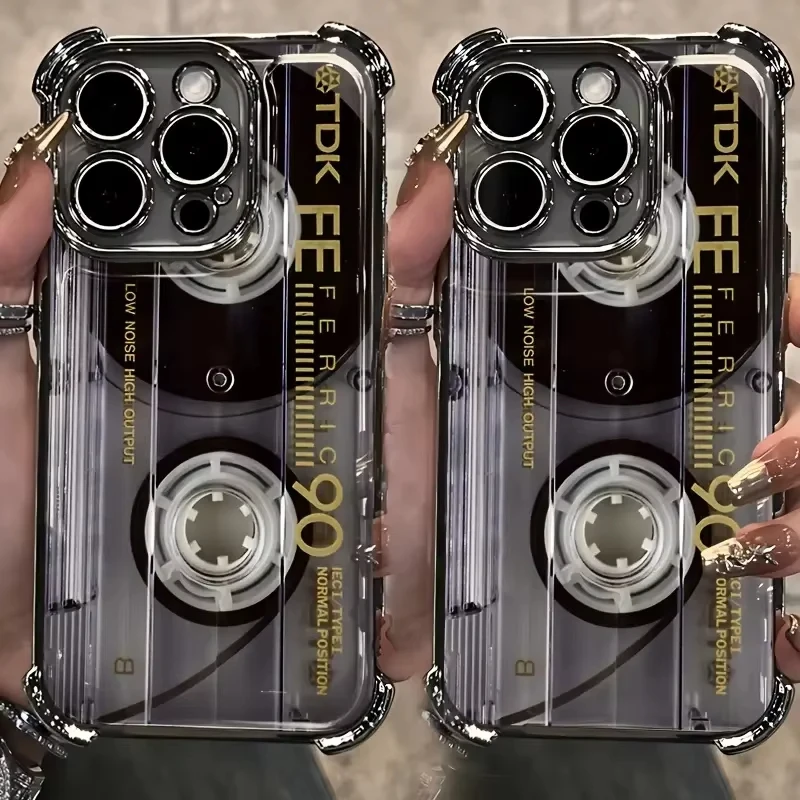 Vintage Cassette Design Shockproof Phone Case – Soft Plating Back Cover