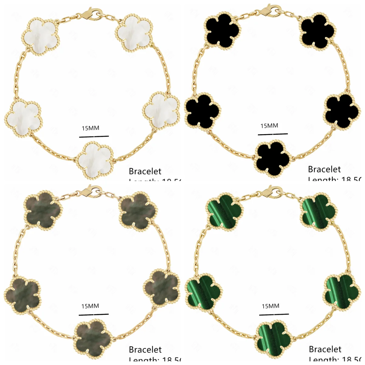 

Hot Selling High Quality Fashion Brand Five Leaf Flower Clover Natural Mother of Pearl Bracelet Gold Silver Bracelet for Women