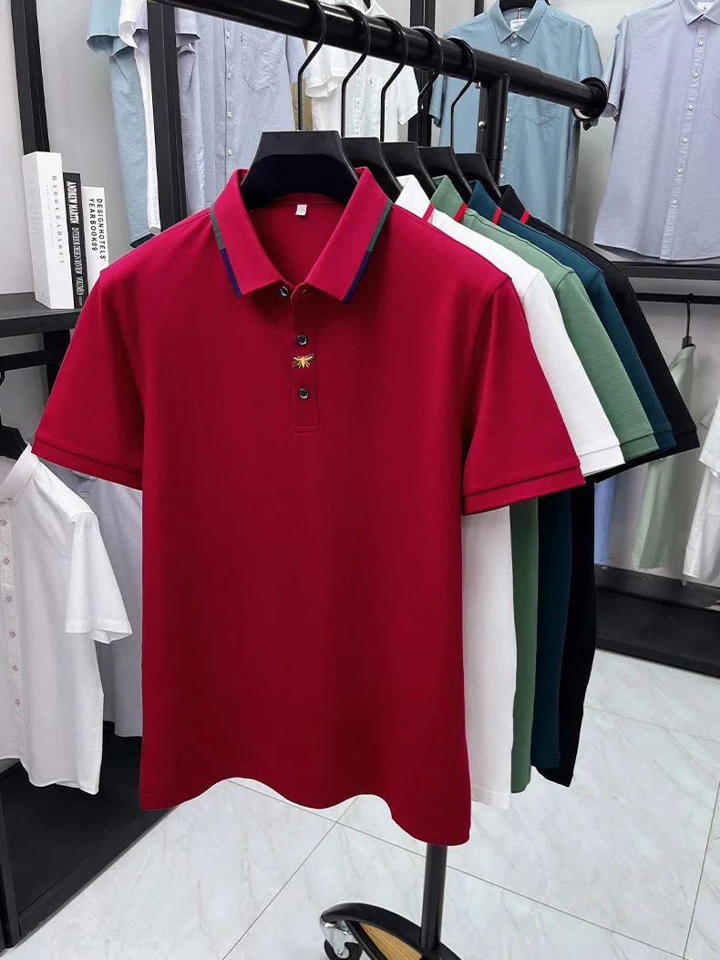 Luxusmarke, exquisit besticktes Kurzarm-Poloshirt für Herren, neue Mode, Sommer, atmungsaktives T-Shirt, lässiges Oberteil im koreanischen Stil – Detail 2