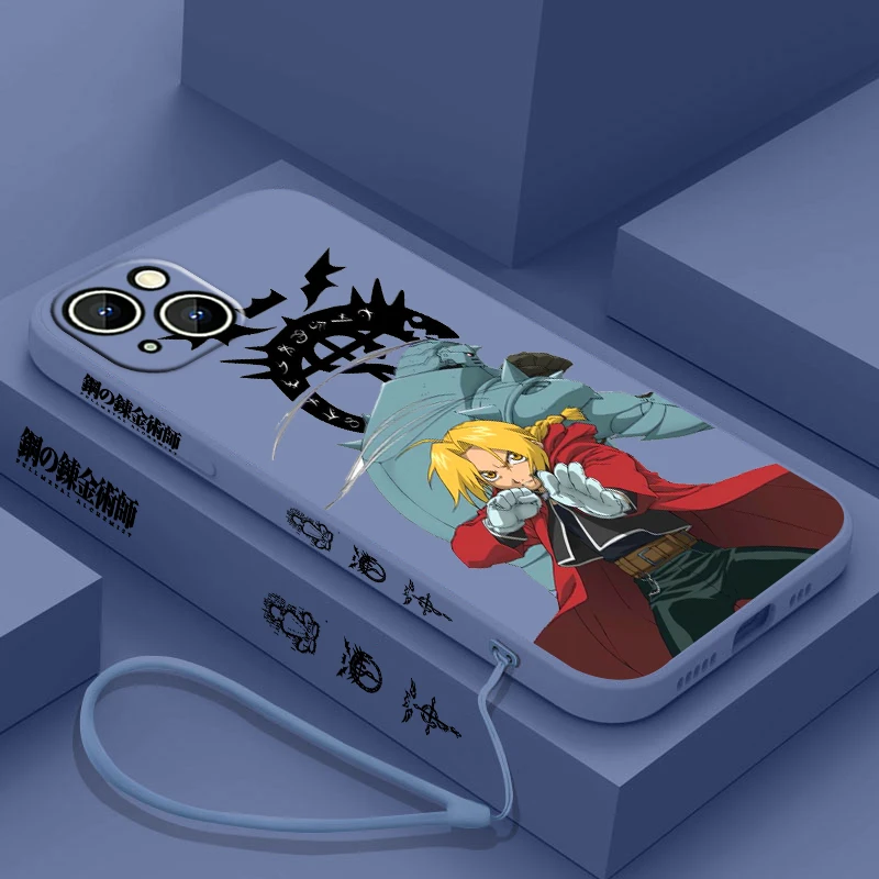 thumbnail image 1 of Funda de teléfono Fullmetal Alchemist Edward para Apple iPhone, 15, 14, 13, 12, 11 Pro Max Plus, 8, 7, SE, funda líquida con Capa de cuerda izquierda, 1 of 5