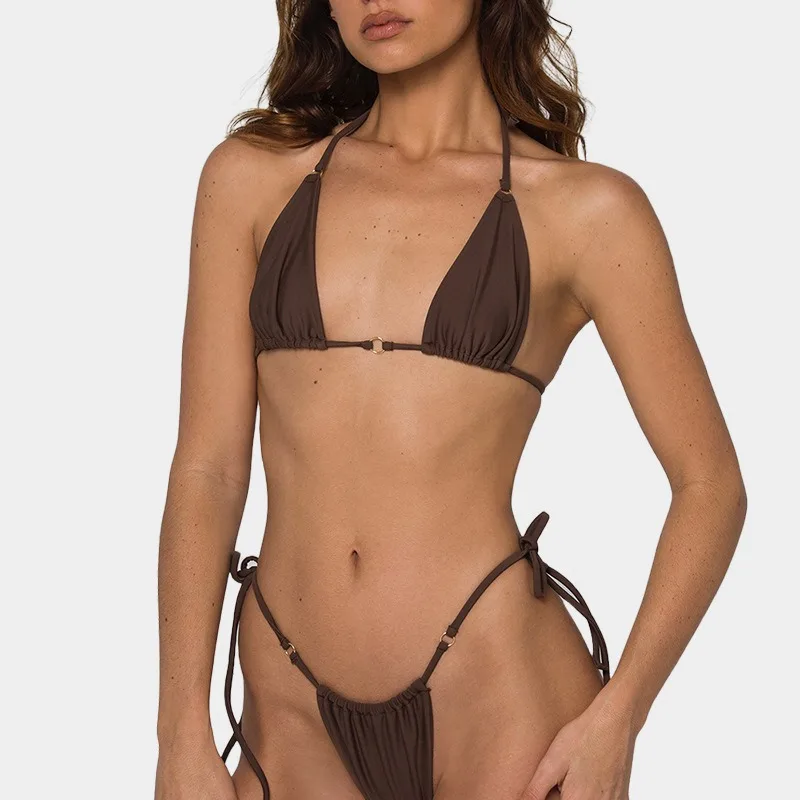 Women Bikini Swimsuit European and American Three-point Neckline Tied Triangle