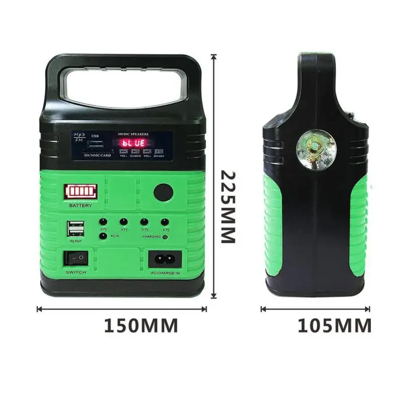 Solar Generator Outdoor Power Mini DC6W Solar Panel 6V-9Ah Battery Charging LED Lighting System 3 LED Bulbs + Remote Control