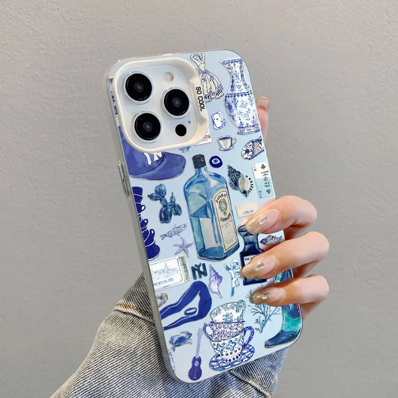 Ocean Wine Glass Blues Element Splicing Phone Case - Laser Back Cover
