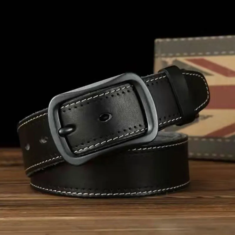 2024 New Genuine Leather Casual Needle Button Jeans Belt With High Quality American Design Fashion Men And Women's Cowhide Belt