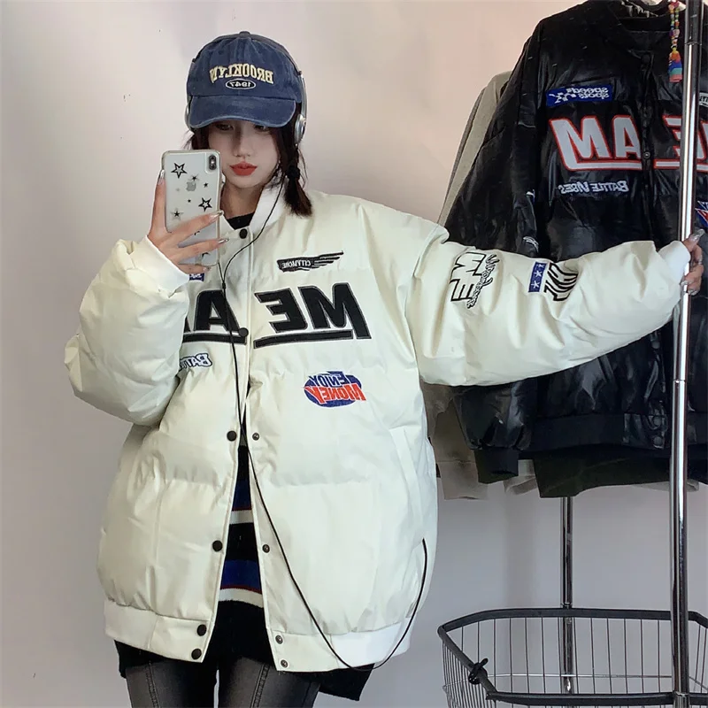 American Letter Print Hiphop High Street Cotton Down Jacket Women's Winter 2022 New Casual And Versatile Women Coat