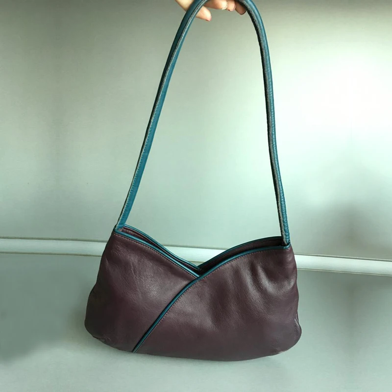 Women's Middle-Ancient Bag Special-Interest Design 2021 New Retro Patchwork Pocket Bag Soft Leather Portable Shoulder Bag