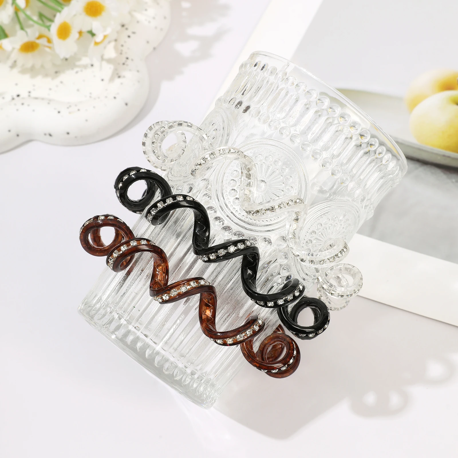 1pc Telephone Wire Elastic Hair Band Rhinestone Shiny Spiral Cord Stretch Rubber Band Hair Ties Accessories for Women Girls Kid