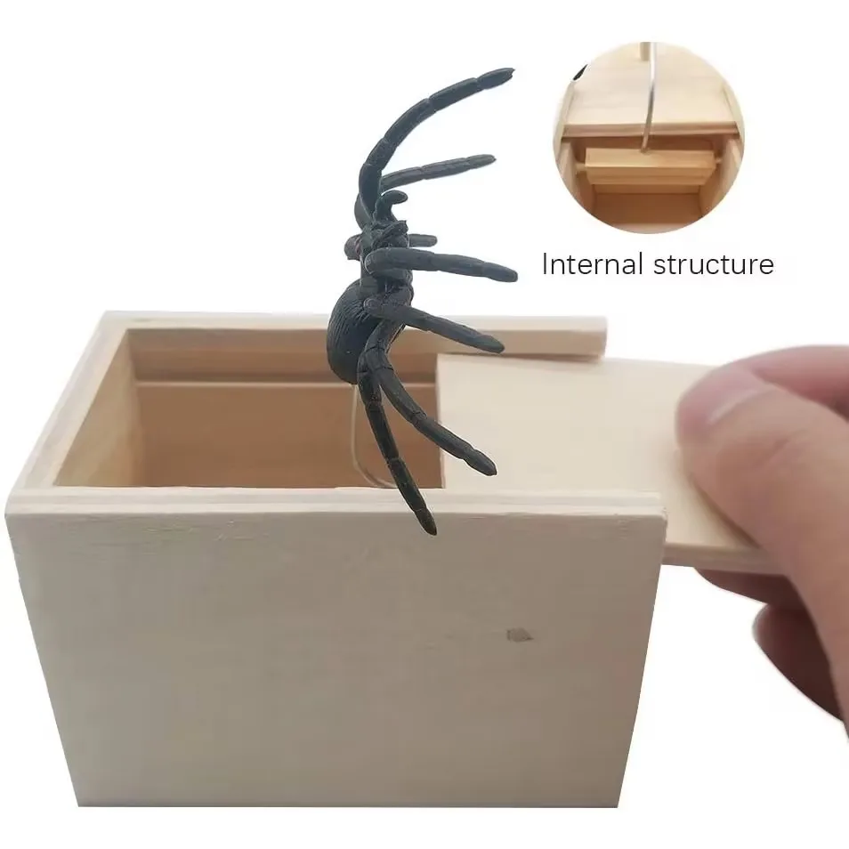 Funny Scare Box Wooden Prank Spider Hidden in Case Great Quality Prank-Wooden Scarebox Interesting Play Trick Joke Toys