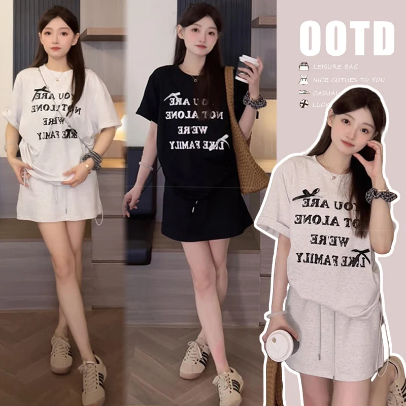 D73619# Maternity Tops+Pants Two-piece Maternity Clothes Cotton Tops Women New In Matching Sets Belly Support Pants Summer 2 Pcs