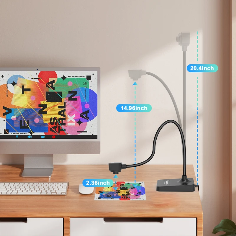 USB Document Camera for Teachers Webcam for Distance Learning Manual Focus Camera with mic Fold Mac OS Windows Chromebook
