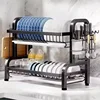Dish Drying Rack 3-Tier Compact Kitchen Dish Rack Drainboard Set Large Rust-Proof Dish Drainer Holder Kitchen Racks 4