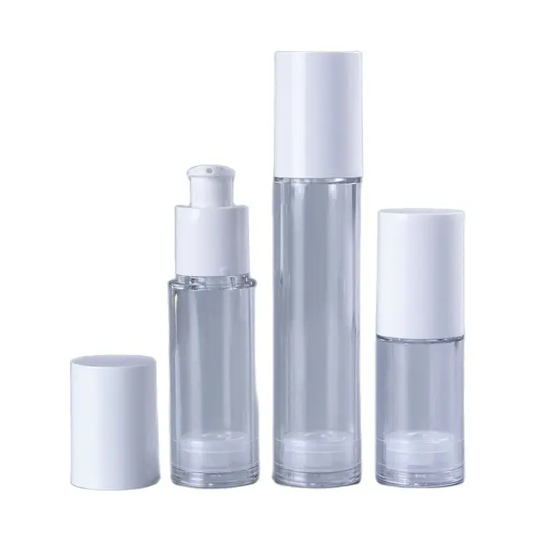 

20pcs AS Vacuum Lotion Bottle Refillable White Pump Lid Empty Clear Eye Cream Essence Emulsion Airless Bottles 15ml 30ml 50ml