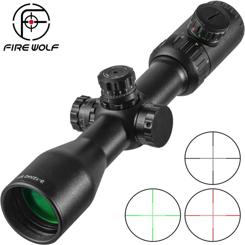 

RU FIRE WOLF 3-12X42 SF Optics Hunting Riflescope With Red/Green Mil Dot Red Green Black illumination Reticle Airsoft Scope