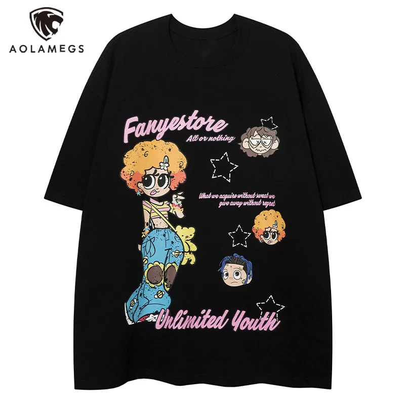 

Футболка Aolamegs мужская с мультяшным принтом, свободная рубашка в американском стиле, Повседневная хлопковая кофта для пар, летняя